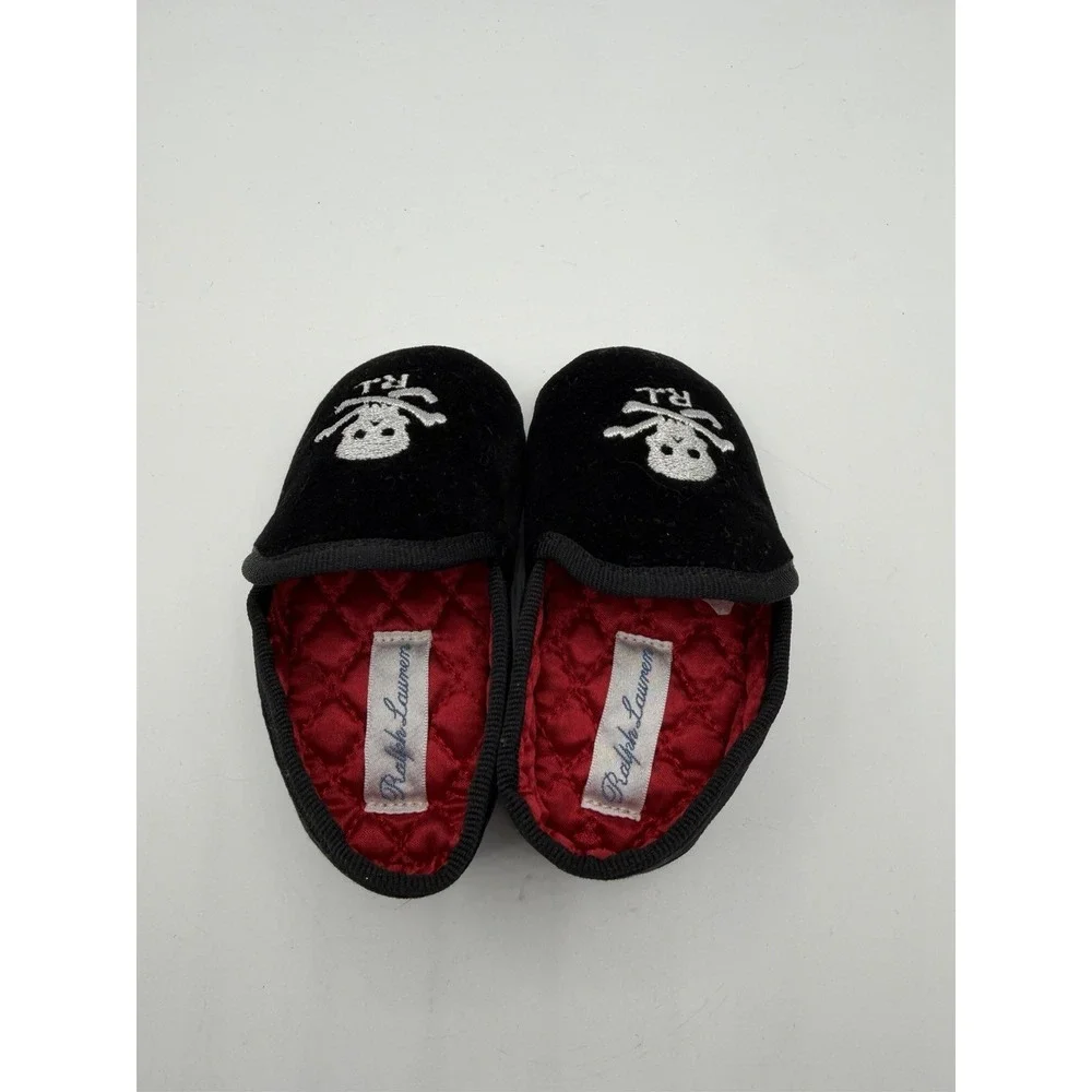 Ralph Lauren Skull Velvet Slippers Black Toddler Size 3 Pre-Owned No Box